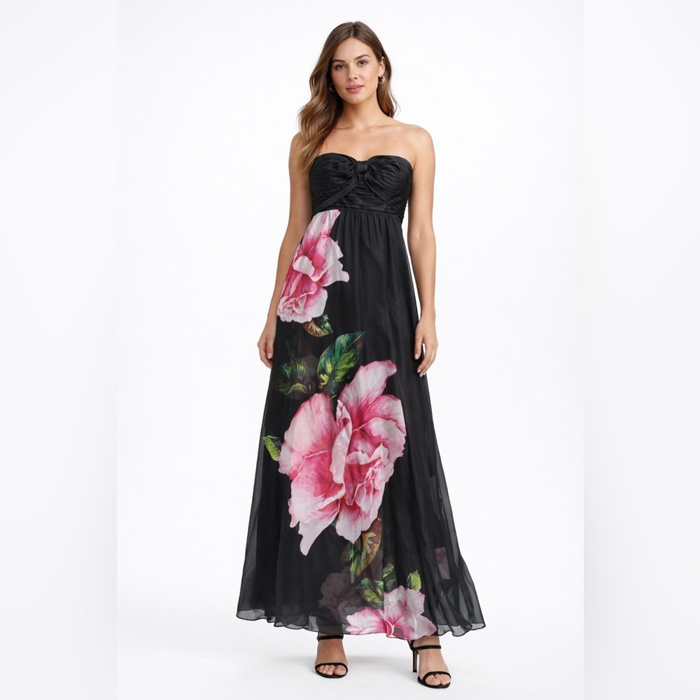 One33 Social Strapless Black Floral Maxi Dress | Size 6